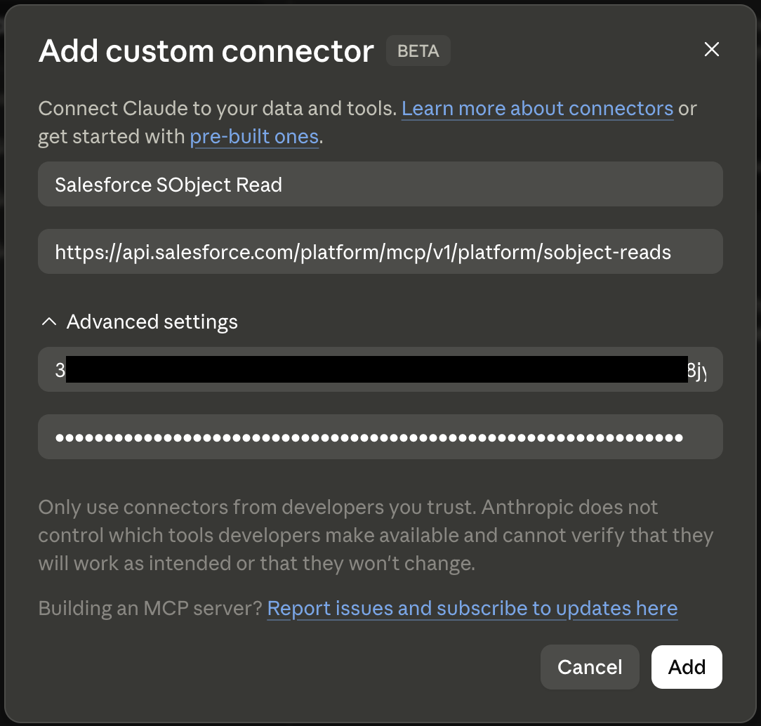Add Custom Connector dialog